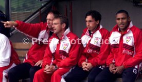 Freundschaftsspiel VfB Stuttgart-Olympiakos Pir&auml;us 3:2  v.l. Peter Starzmann, Ralf Rangnick, Roberto Pinto, Didi Foto Rudel